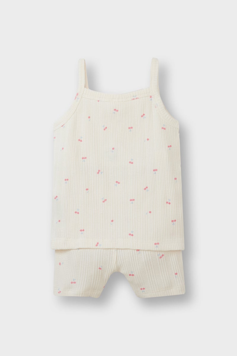 DeFacto Beige BabyGirl Baby Girl Fruit Patterned  Ribbed 2 Piece Pajama Set Casual - Image 4